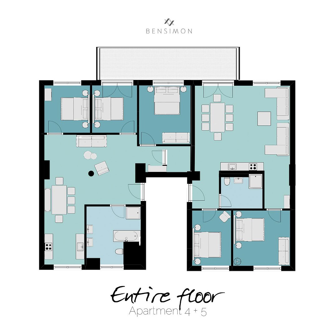 Verbindungsapartment mit fünf Schlafzimmern